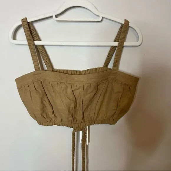NWT Jonathan Simkhai Clay Washed Linen Ruched Crop Top Large - Picture 5 of 10